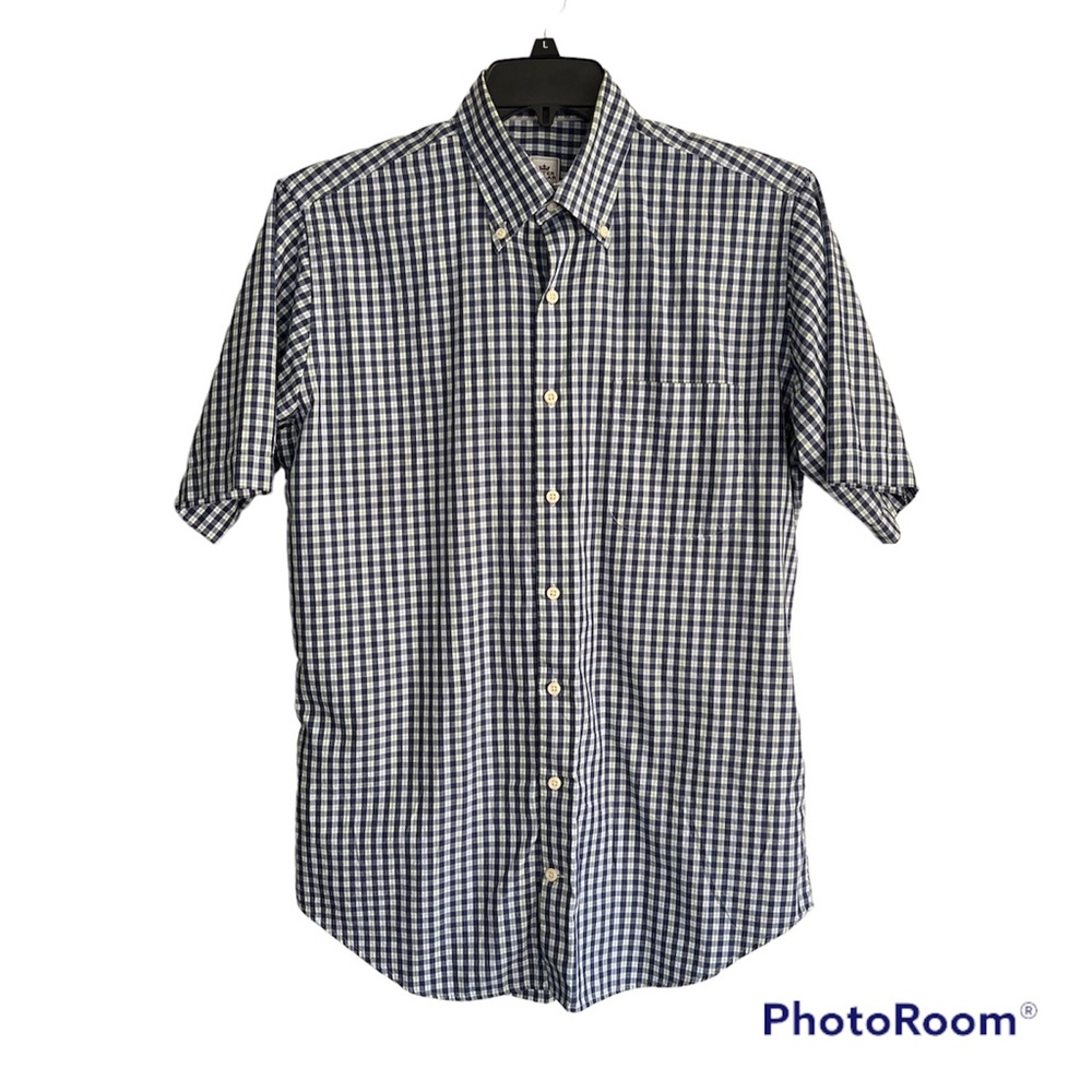 Peter Millar Shirt Mens M Blue Checkered SSleeve Button Collar Button Front EUC